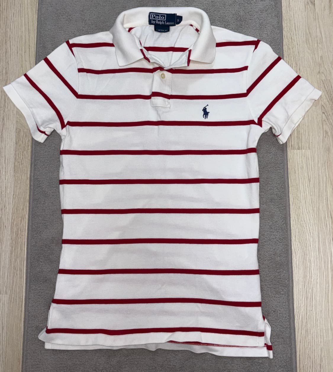[S급] 폴로 랄프로렌 스트라이프 카라티 화이트 레드 S 상품이미지1