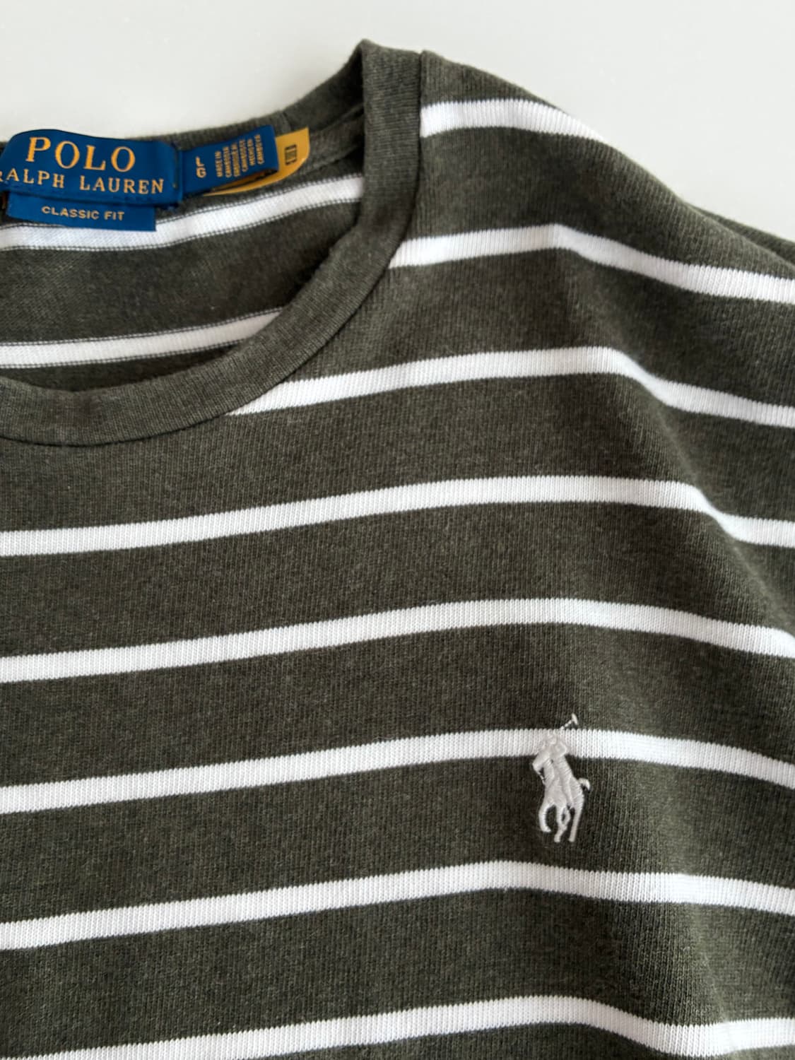 L) 폴로 랄프로렌 신형 스트라이프 반팔 티셔츠 카키 상품이미지5