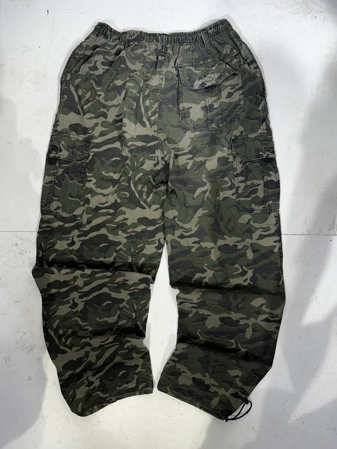 일본 빈티지 카키 카모 밀리터리 와이드 카고 팬츠 L 상품이미지5