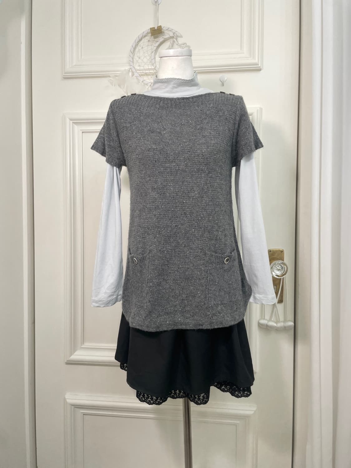 black side lace-up under lace midi skirt 상품이미지6