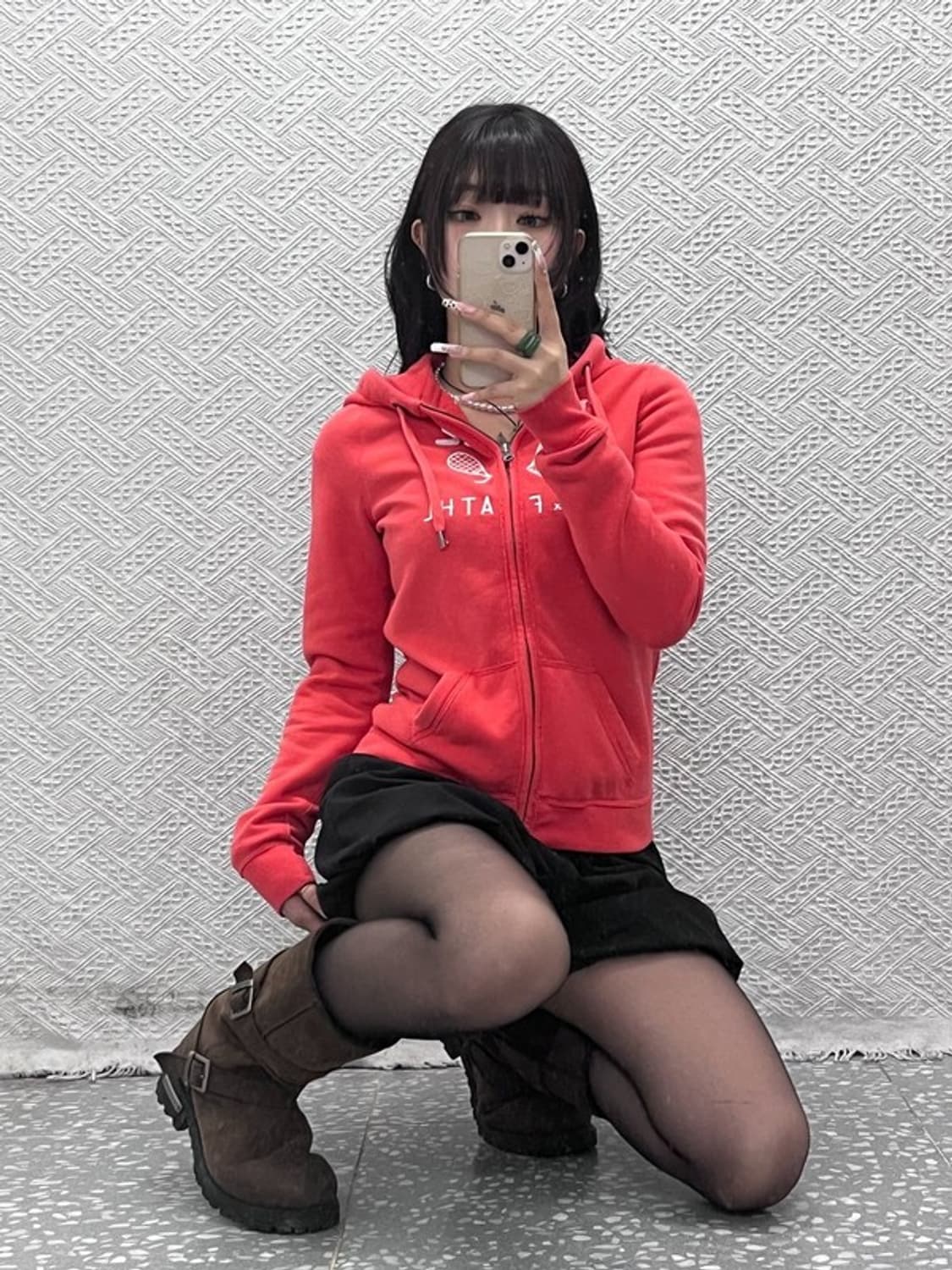 아베크롬비 레트로 Y2K 라켓 코랄오렌지 후드집업 M C11220 상품이미지1