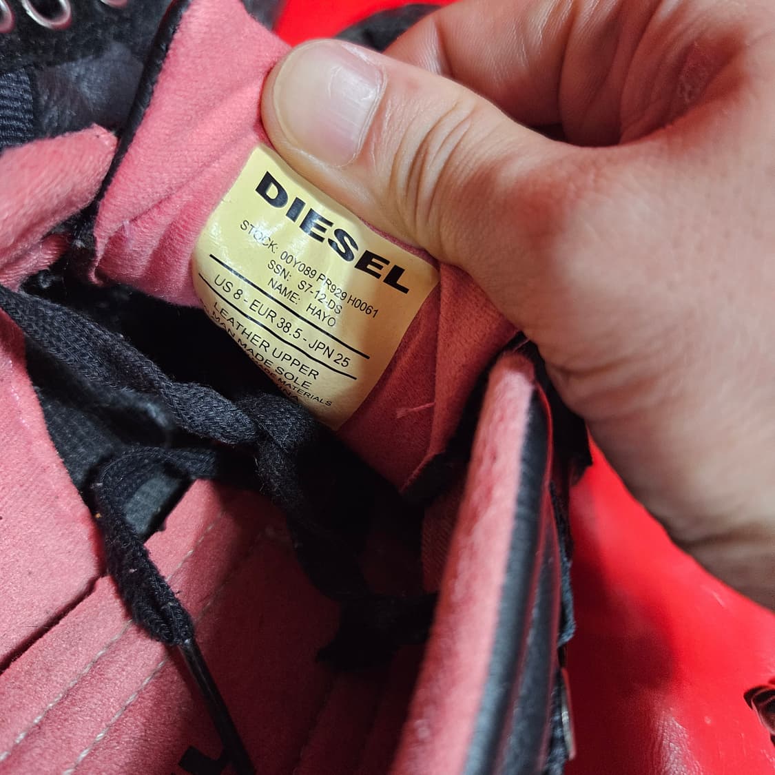 디젤(Diesel) 빈티지 핑크 레터링 스니커즈 38.5size 상품이미지10