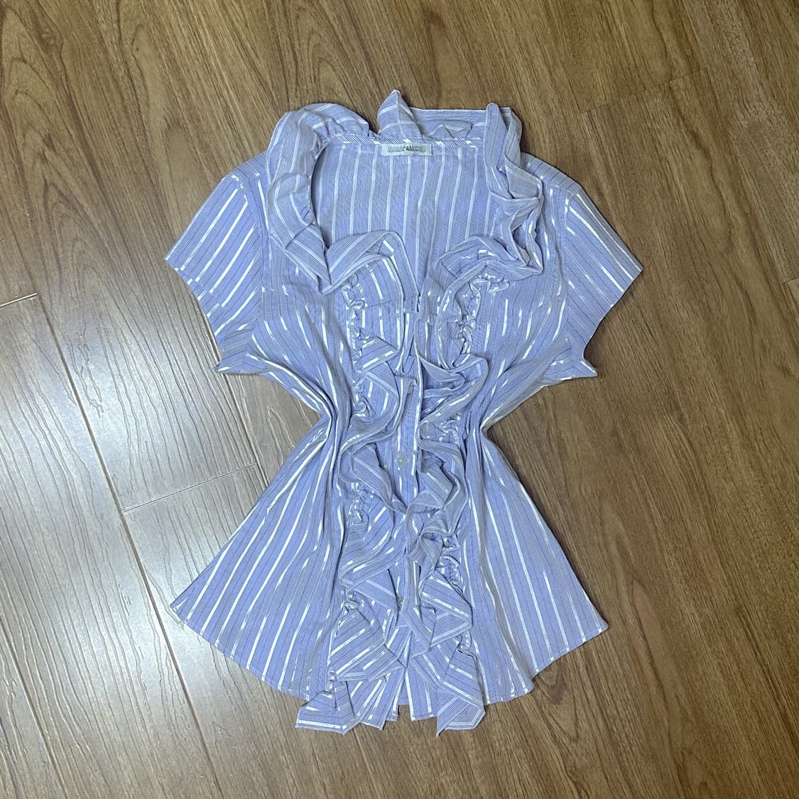 빈티지 하늘색 스트라이프 레이스 블라우스 히메갸루 로걀 모리걸 공겜여주 상품이미지1