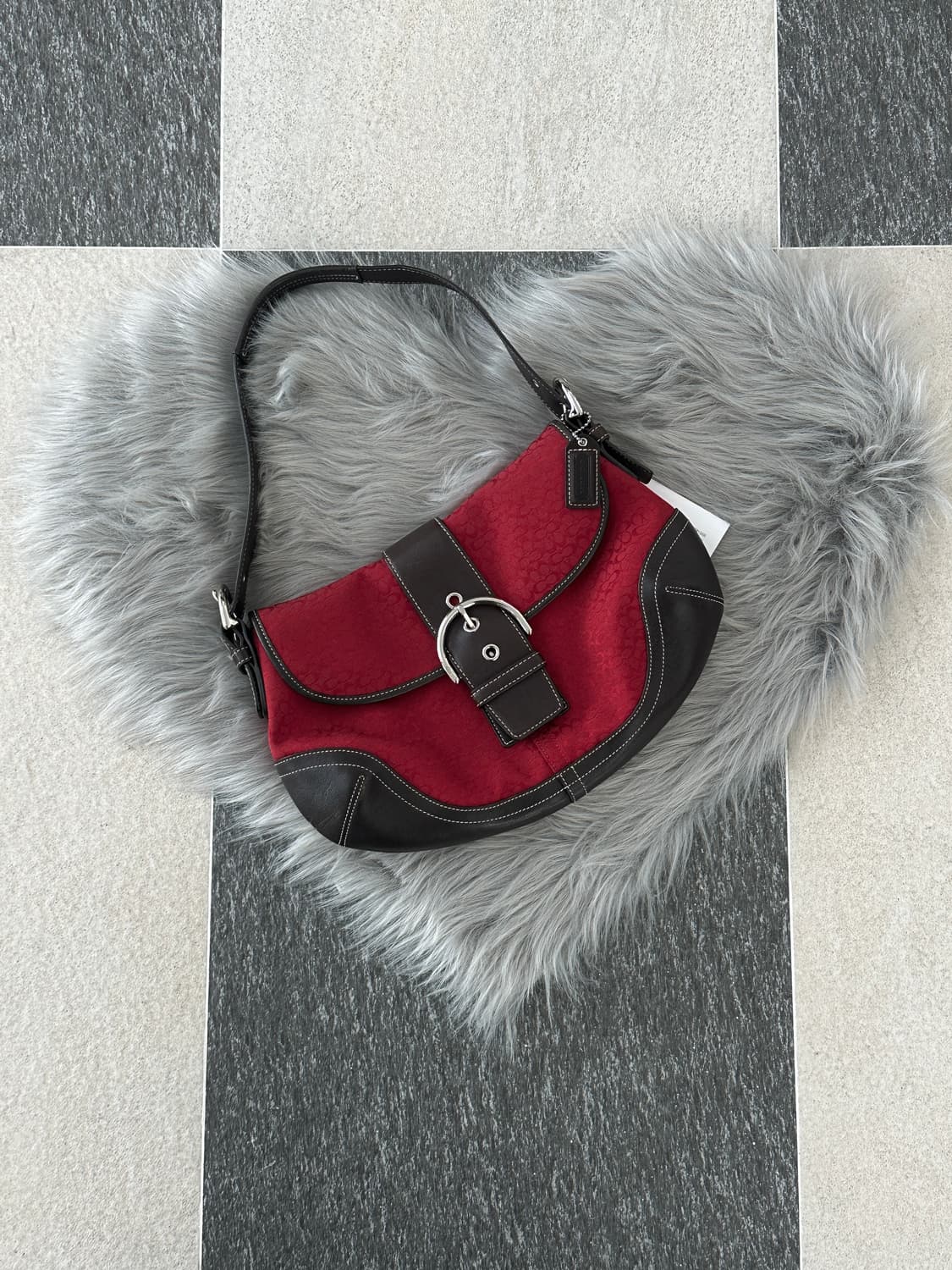 코치 레드 브라운 자카드 호보백 상품이미지1