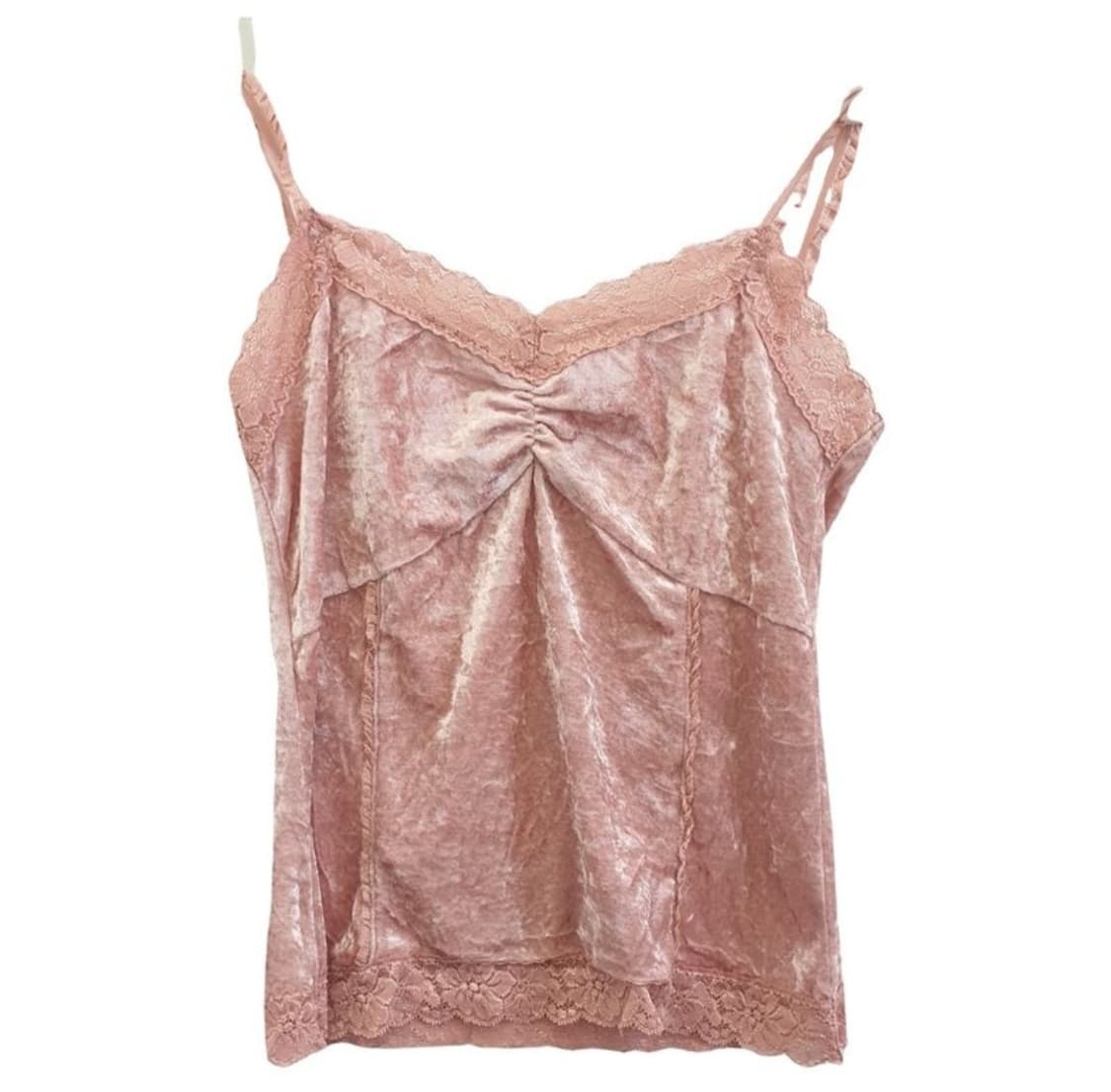 빈티지 벨벳 레이스 셔링 슬리브리스 슬립 나시 핑크 모리걸 하구미 페어리 상품이미지1