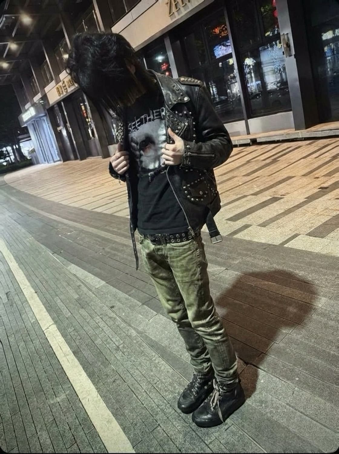 빈티지 스터드 장식 카우레더자켓 상품이미지1