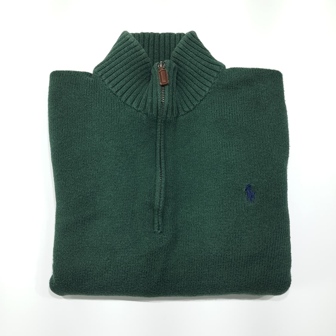 CL418 L 폴로 00s 코튼 가죽풀러 헌터그린 하프집업 니트 상품이미지7