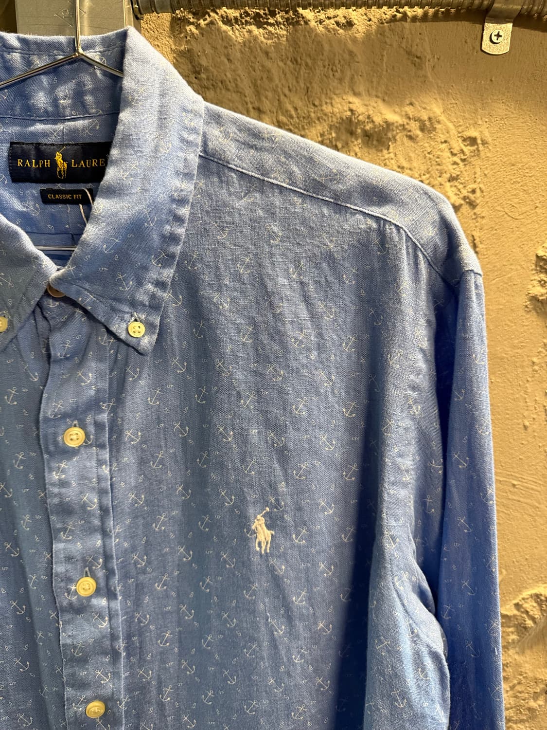 폴로 랄프로렌 POLO 클래식핏 앵커 패턴 버튼다운 린넨 셔츠 블루 M 상품이미지3