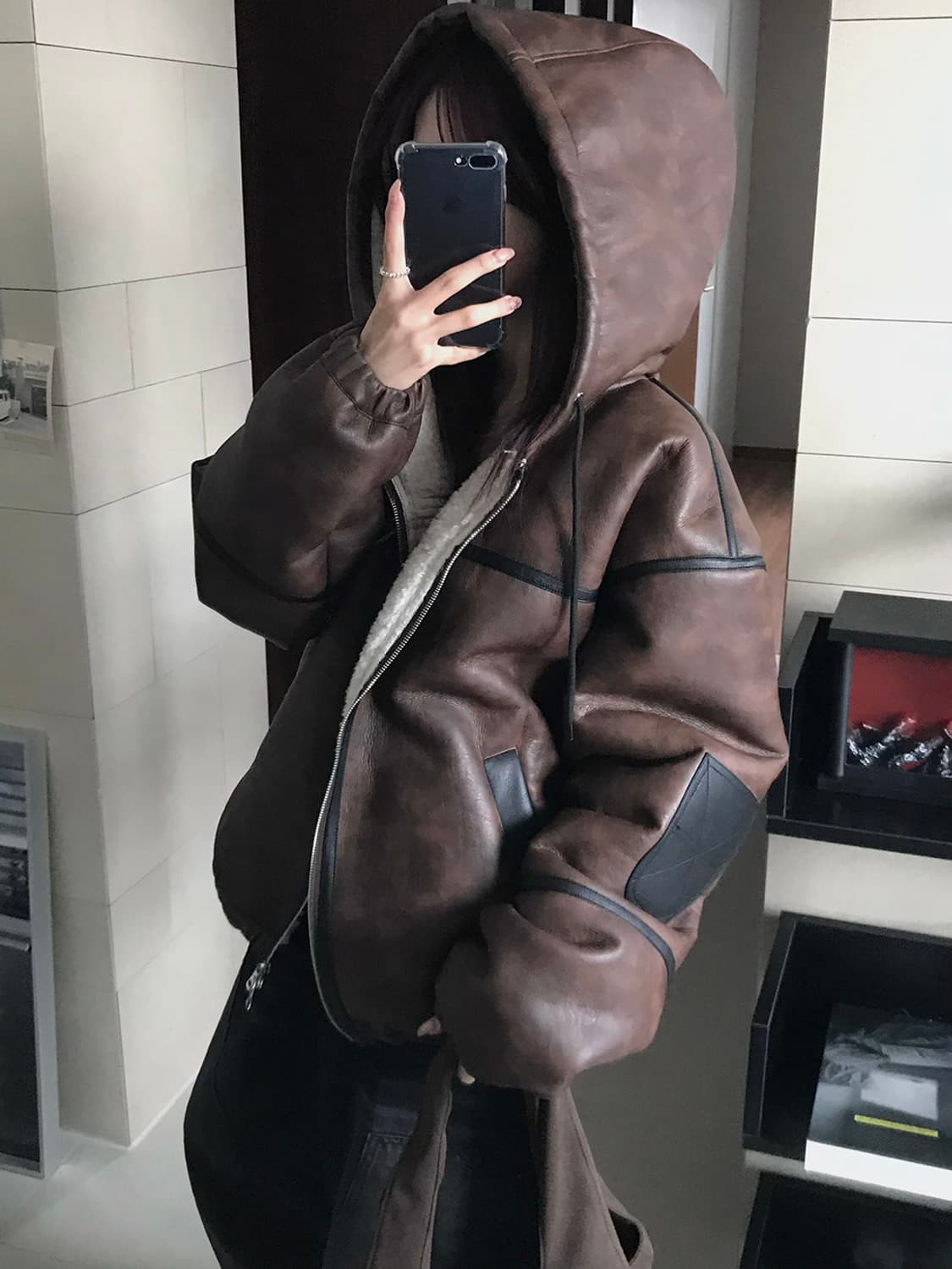 고퀄 원가 11만 7000원 후드 집업 무스탕 새 상태 상품이미지7