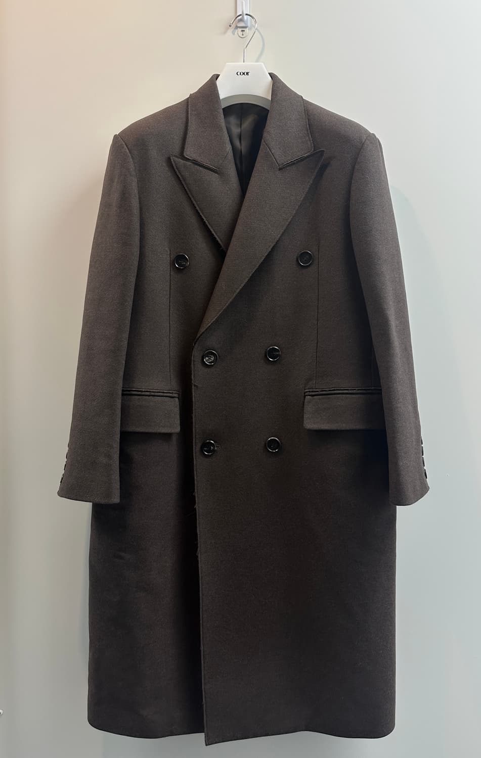 COOR 로우컷 피크드라펠 더블 코트(멜란지브라운, L, 새상품) 상품이미지1