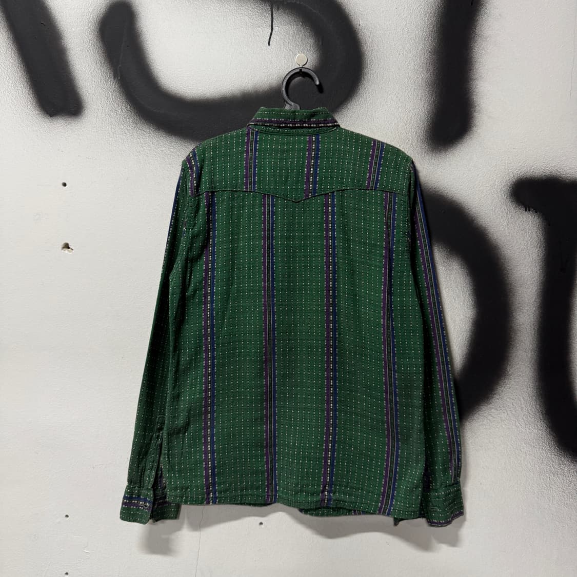 VTG 빈티지 도트 스트라이프 패턴 원 포켓 코튼 긴팔 셔츠 상품이미지2