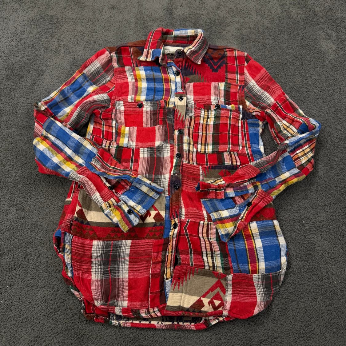 [정품/XS] 데님앤서플라이 랄프로렌 플란넬 패치워크 카라 셔츠 긴팔티 상품이미지2
