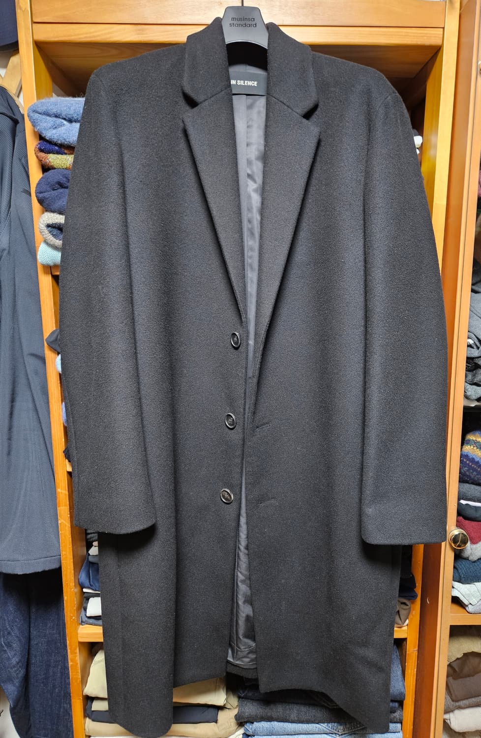 [L사이즈] 인사일런스 블랙 세미오버사이즈 싱글 코트 상품이미지1