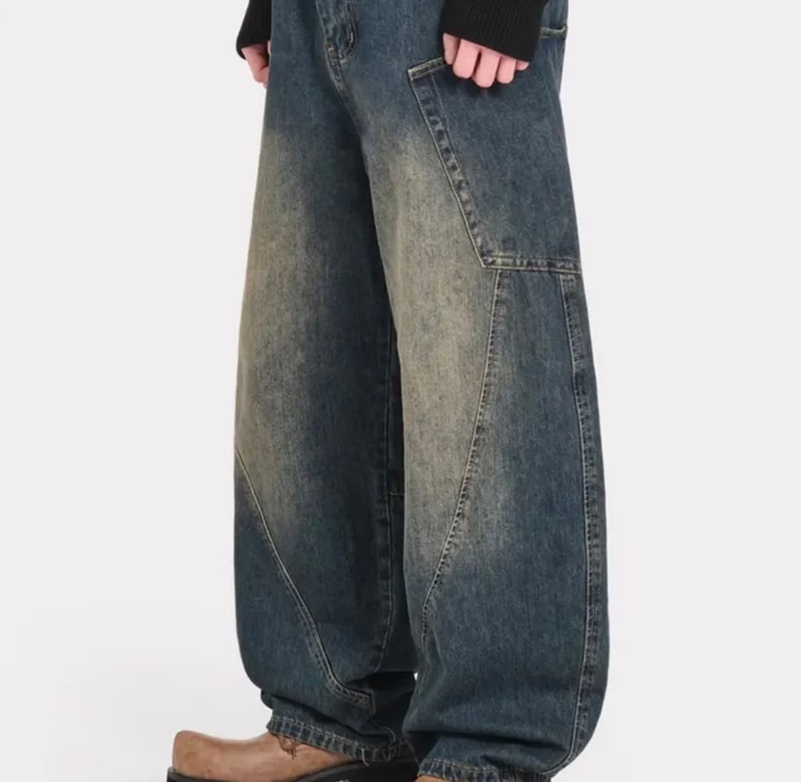 DWSE 커브드 포켓 데님 와이드 팬츠(워시드 블루) 상품이미지1