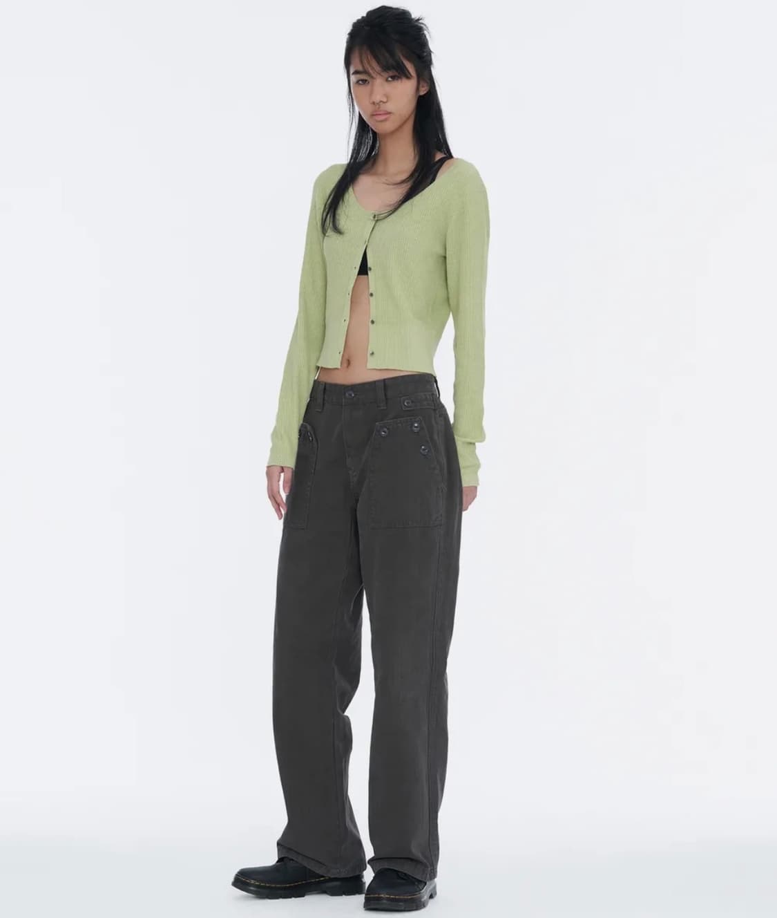 웰빙익스프레스 Button Detail Pants Charcoal 상품이미지1