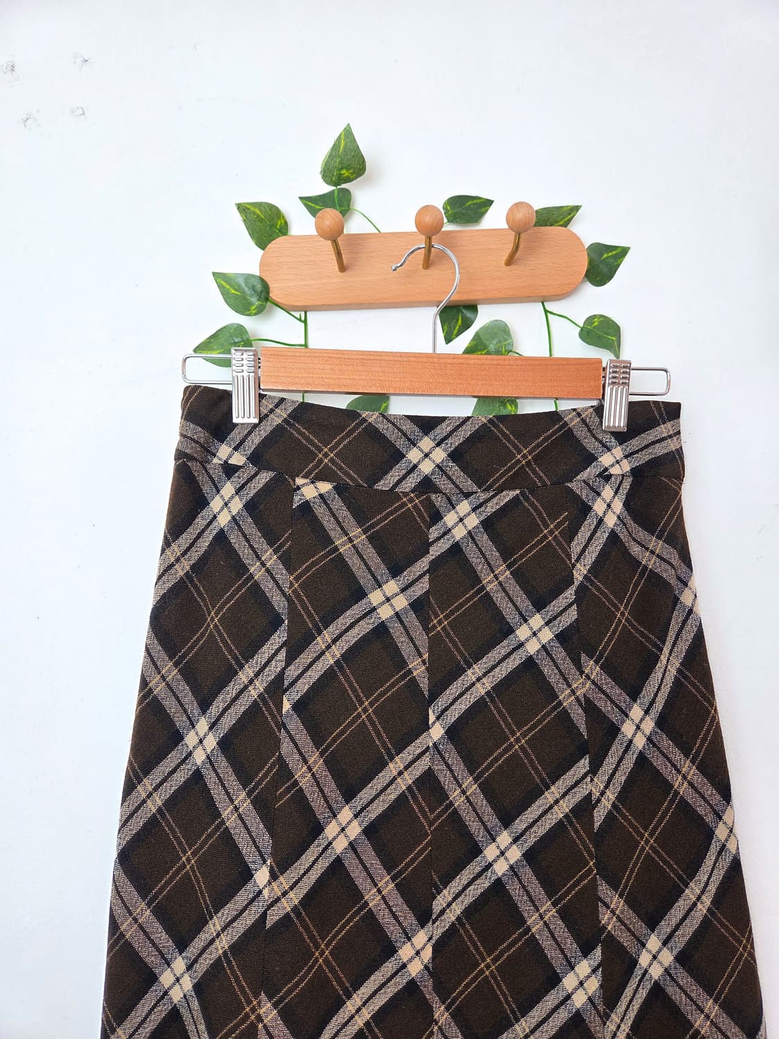 브라운 체크 울 롱스커트 상품이미지2