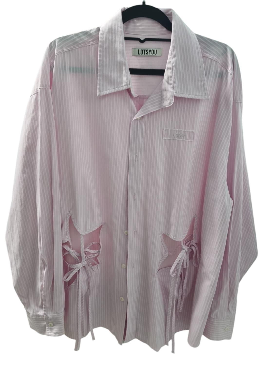 LOTSYOU 핑크 스트라이프 셔츠 레이스업 상품이미지1