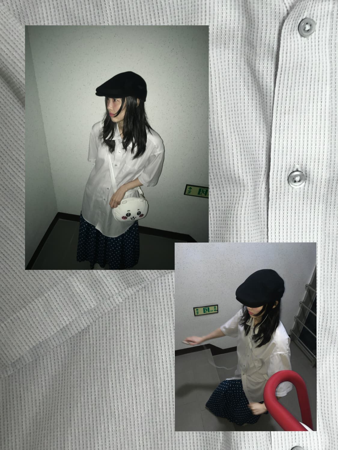 도쿄소녀룩 도트스커트 와방방셔츠 무채색 코디 세트 상품이미지2