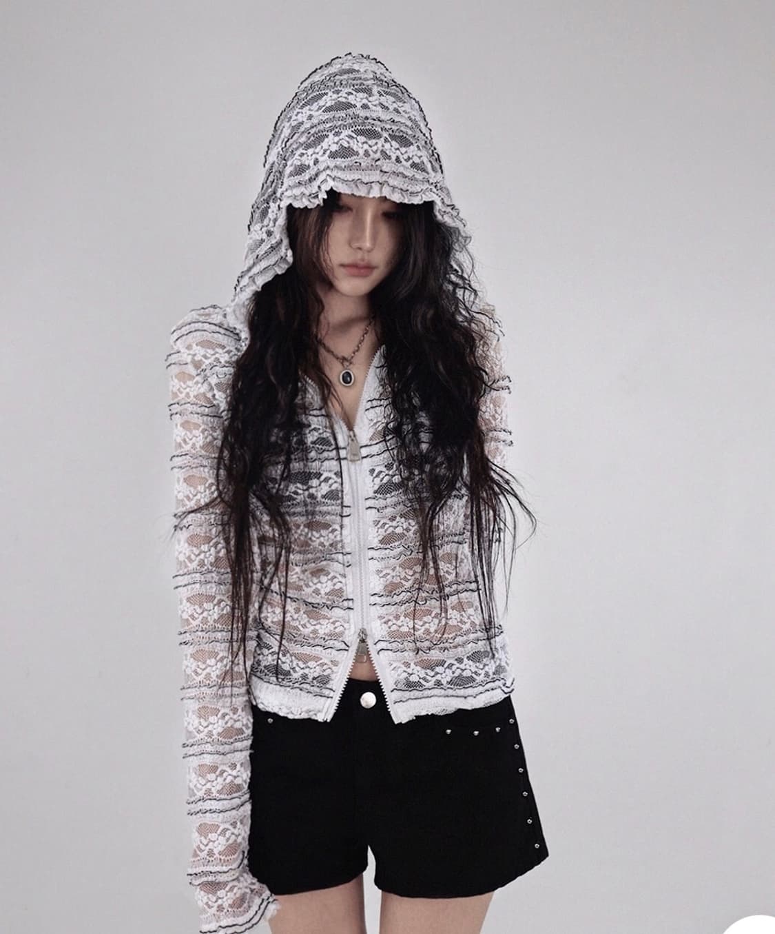 레이스 후드 집업 상품이미지1
