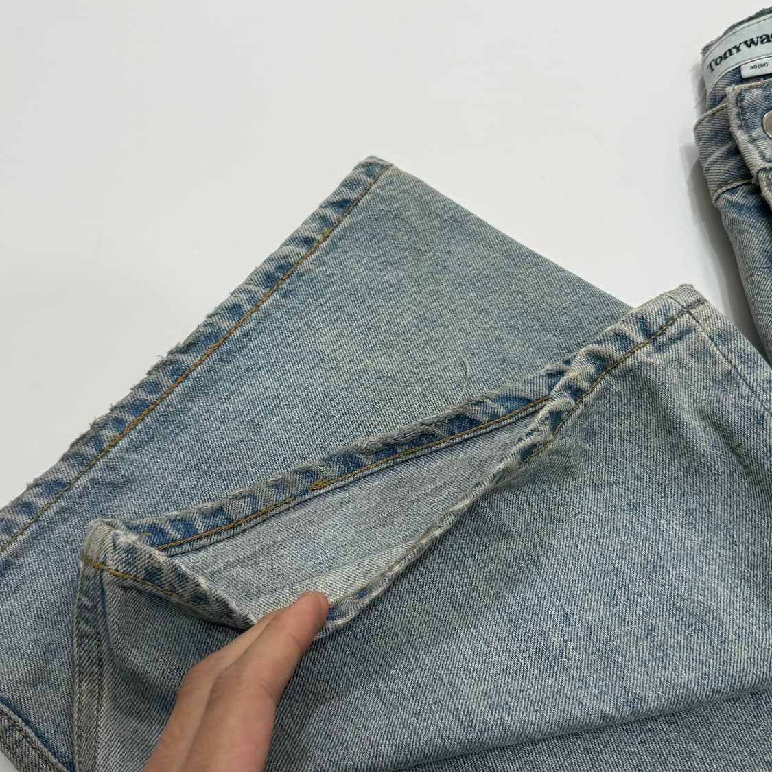 토니웩 와이드 레그 워싱 데님 라이트블루 M(30) 상품이미지3