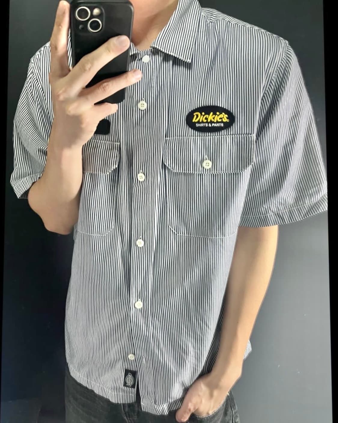 디키즈 스트라이프 반팔 워크 셔츠 XL 105 투포켓 패치 와펜 스트릿  상품이미지2