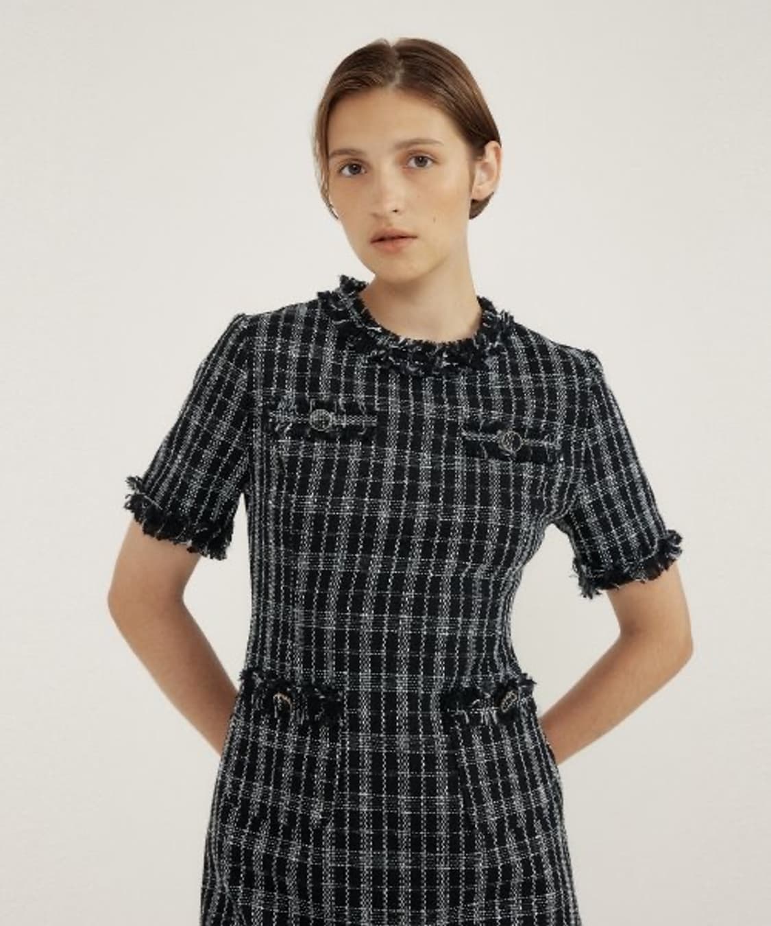 루시르주 체크 트위드 원피스 블랙 M 상품이미지2