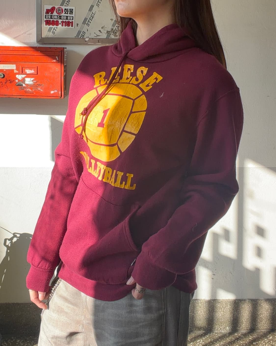 90s RUSSELL 올드스쿨 버건디 스웻후디 상품이미지3