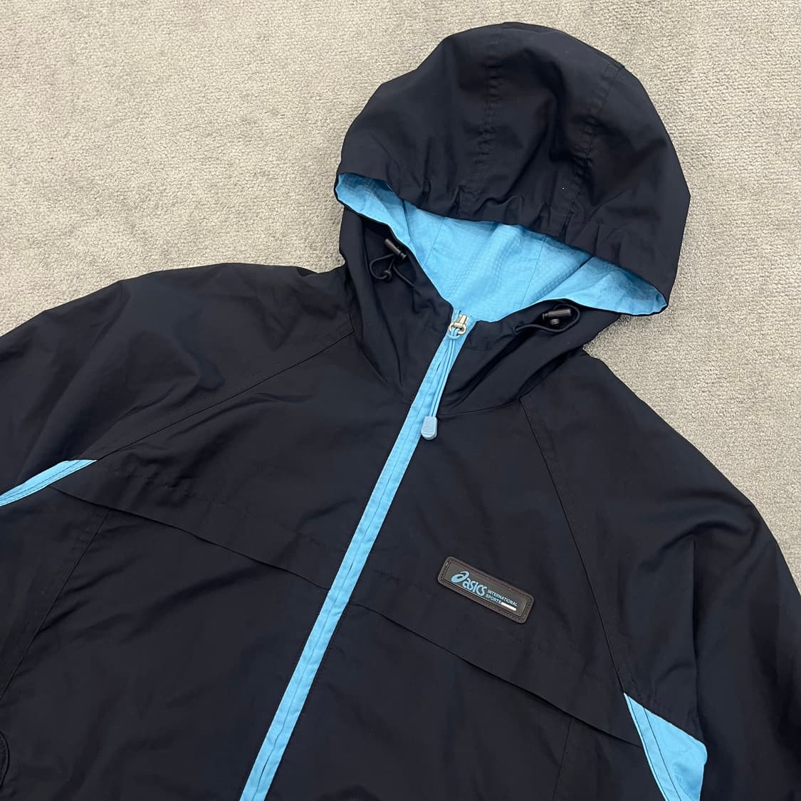 90 아식스 네이비/블루 후드 바람막이 자켓 상품이미지2