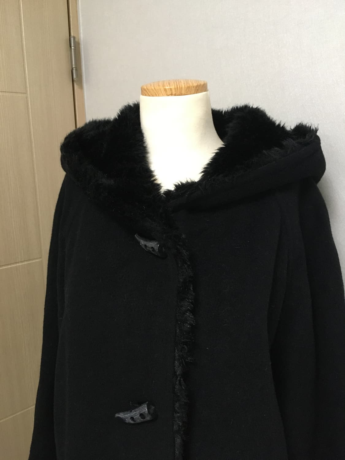 일본빈티지 블랙 울 앙고라 후드 퍼 떡볶이 코트 모리걸 미니멀 상품이미지3