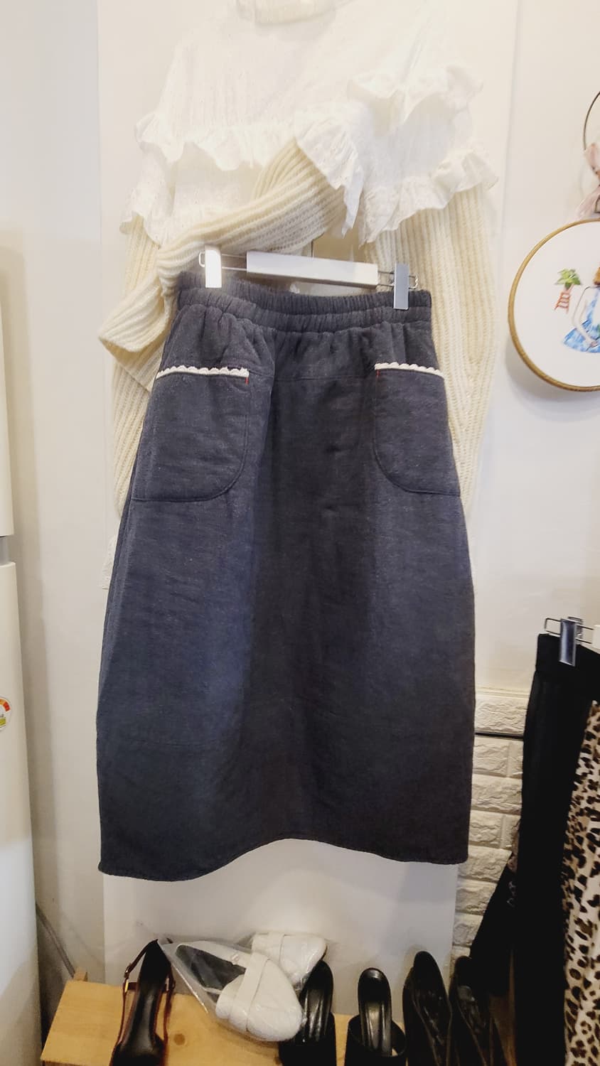 펀칭자수 레이스프릴 니트. 본딩 항아리 스커트 상품이미지3