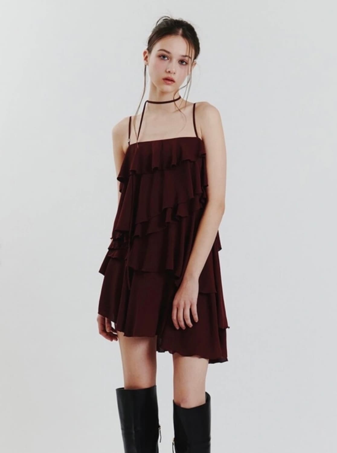 ELLA FRILL DRESS wine M사이즈 상품이미지2