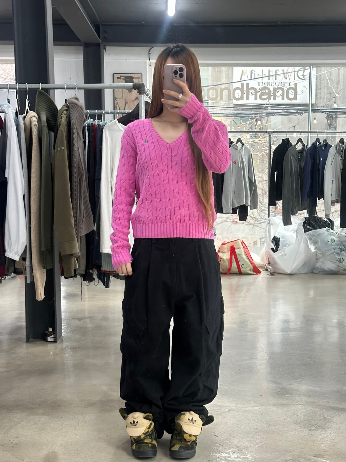 폴로랄프로렌 브이넥 케이블니트 핑크 상품이미지3