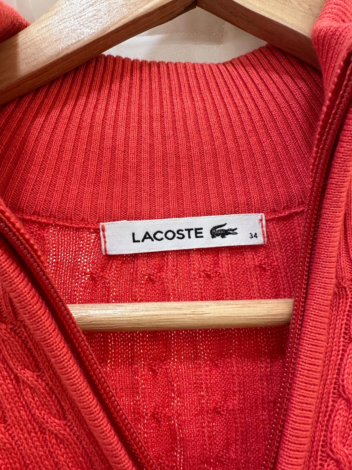 라코스테 케이블 니트 가디건 레드 상품이미지3