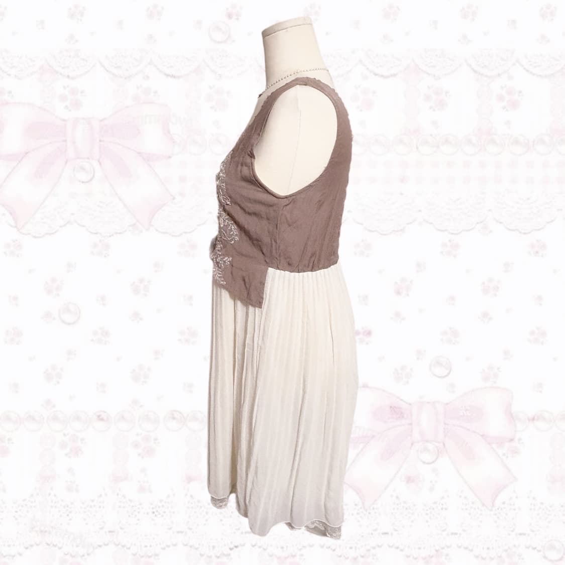 엑시즈팜 라떼갸루 페어리 레이스 포인트 핀터깔 리본 화이트 샤 원피스 상품이미지2