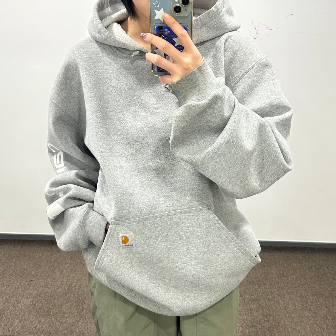 Carhartt 칼하트 사이드 로고 그레이 후드티 상품이미지1