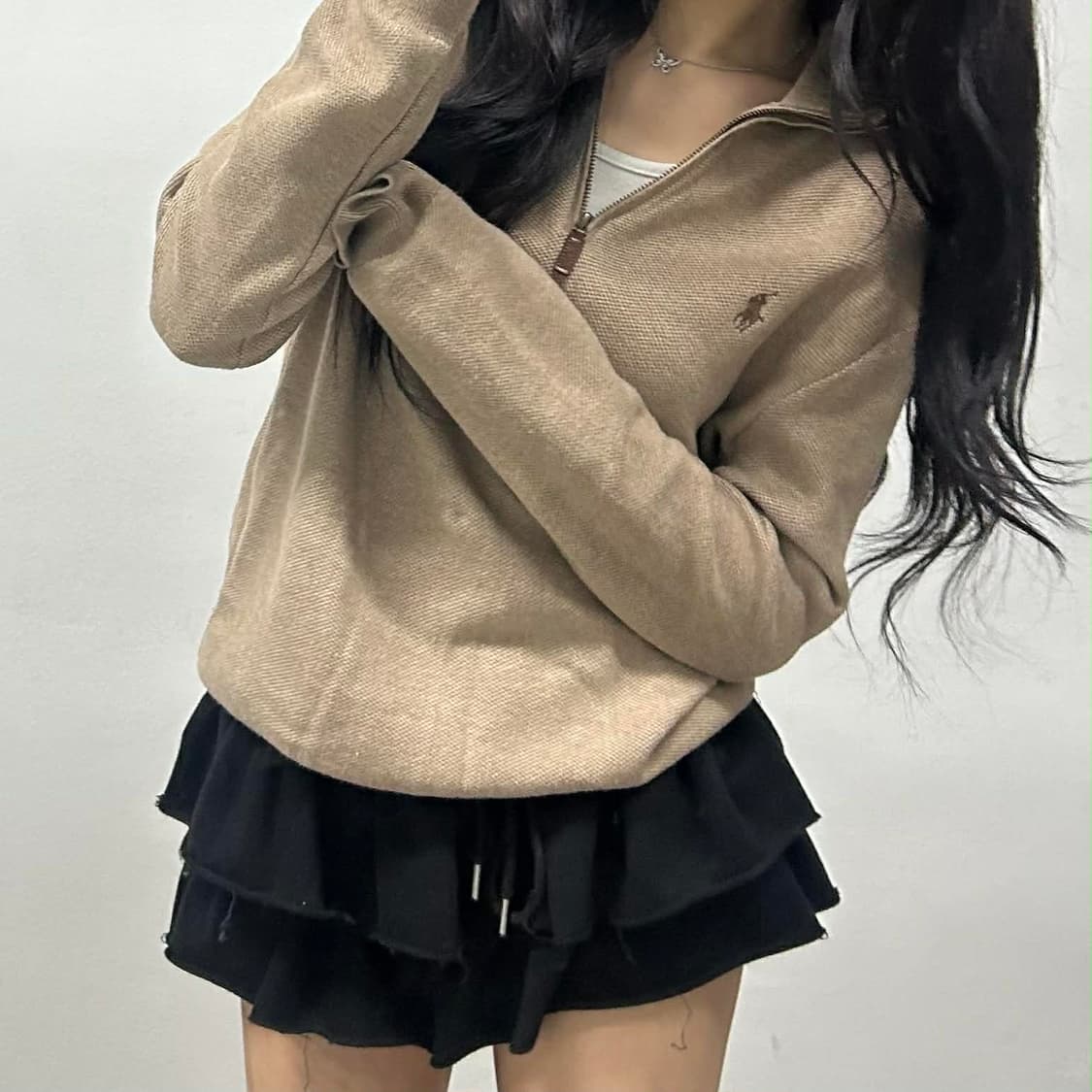 폴로 랄프로렌 베이지 핀터깔 하프 집업 코튼 니트(M) 상품이미지1