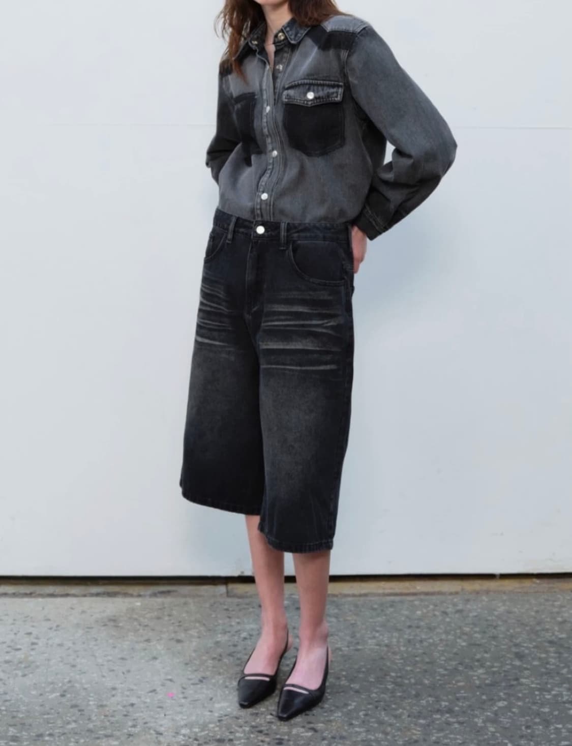 흑청 버뮤다팬츠 반바지 데님 상품이미지3