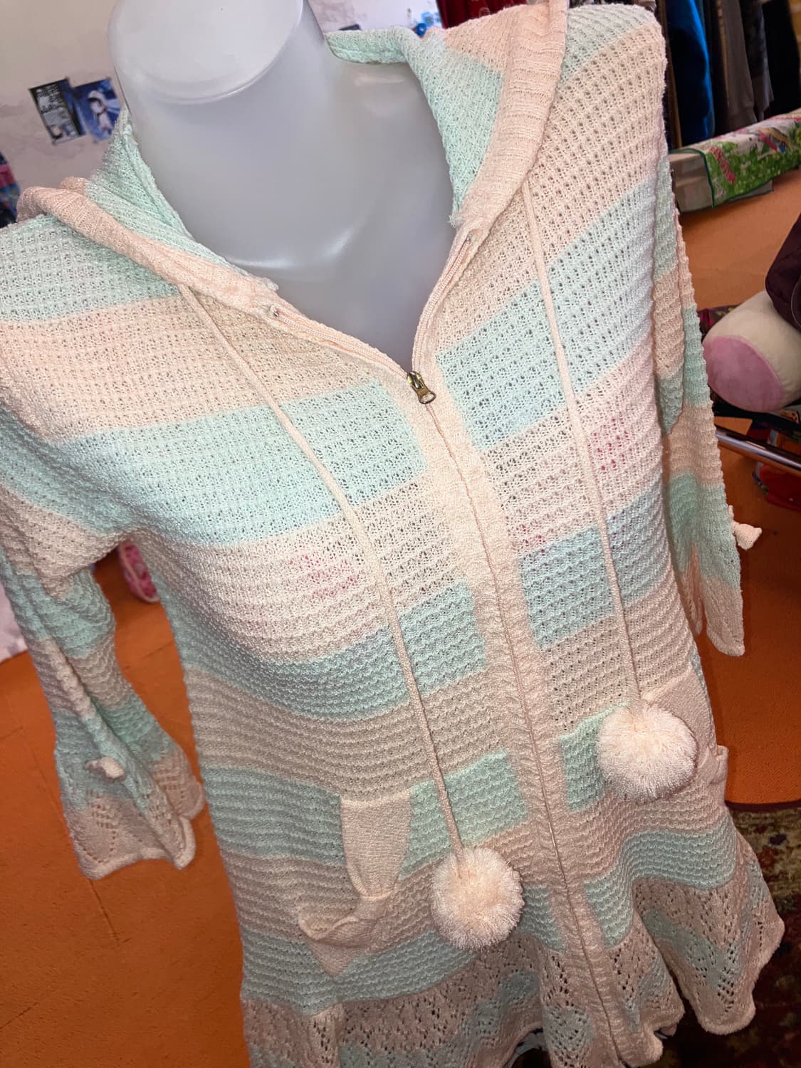 빈티지 솜사탕 폼폼 니트 후드집업 상품이미지2