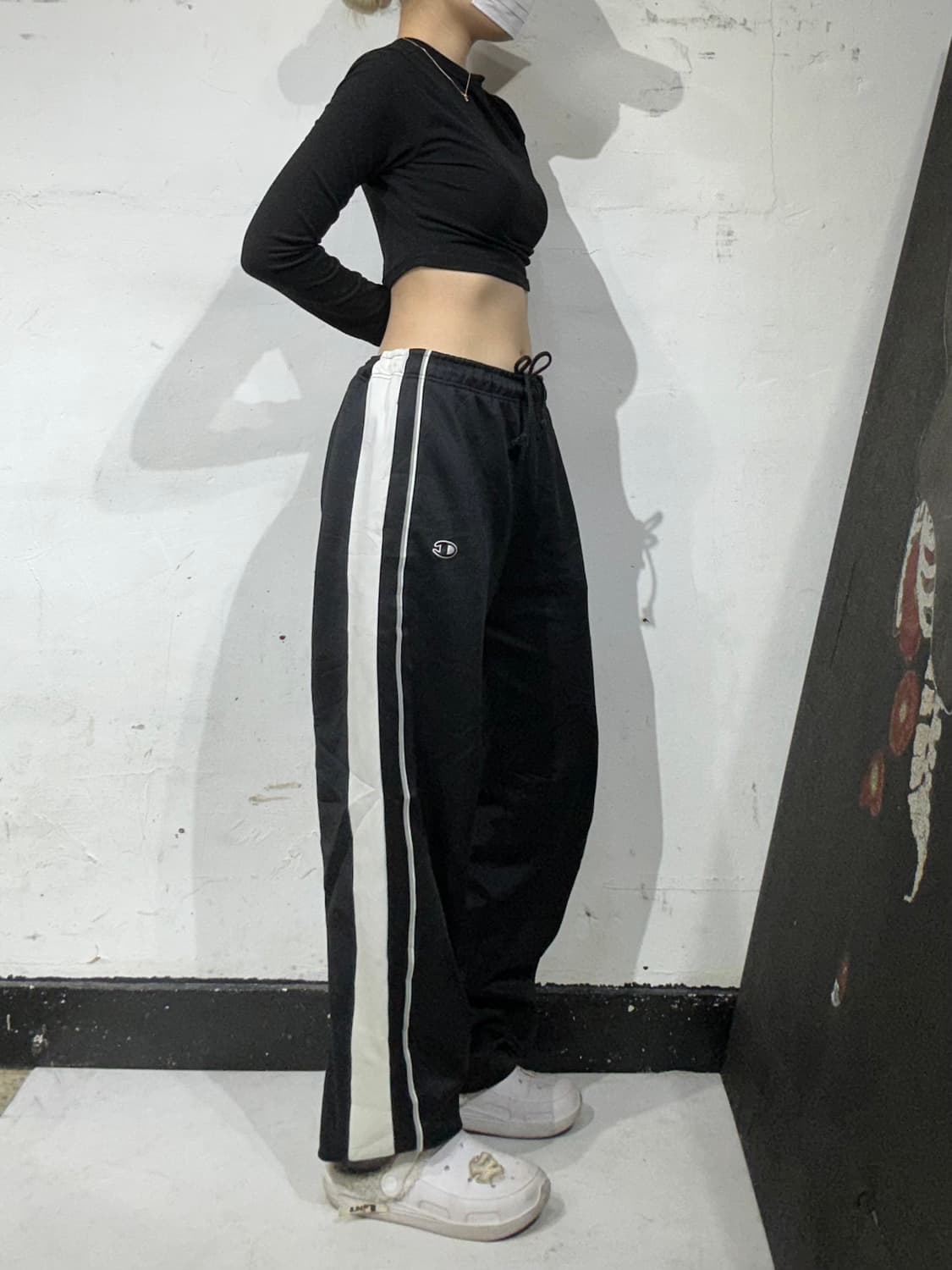 챔피온 블랙 일본판 와이드 사이드 라인 추리닝 바지 트레이닝 팬츠 M 상품이미지1