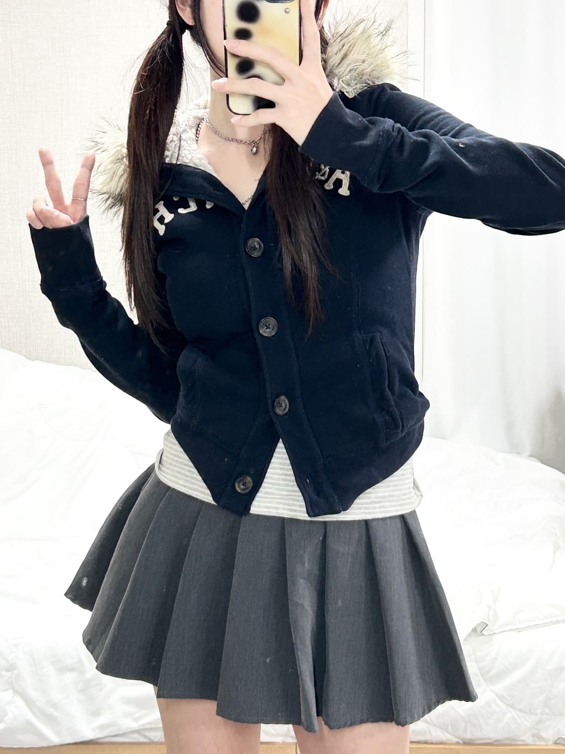 아베크롬비 다크네이비 울프죠 버튼 후드집업 상품이미지4