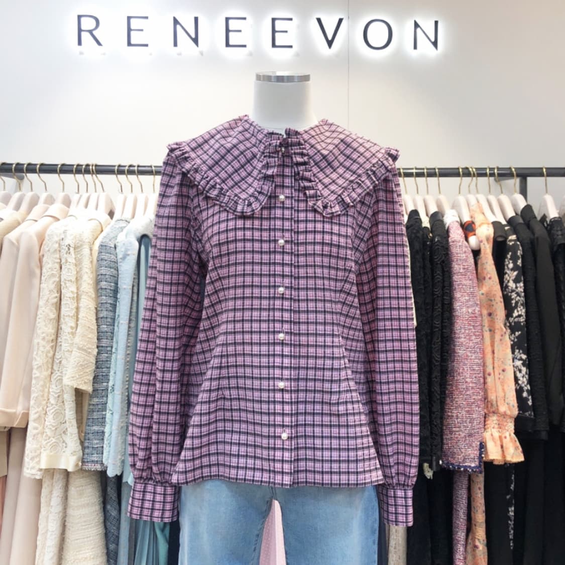 레니본(Reneevon) 젠느 체크 블라우스 55-66 상품이미지1