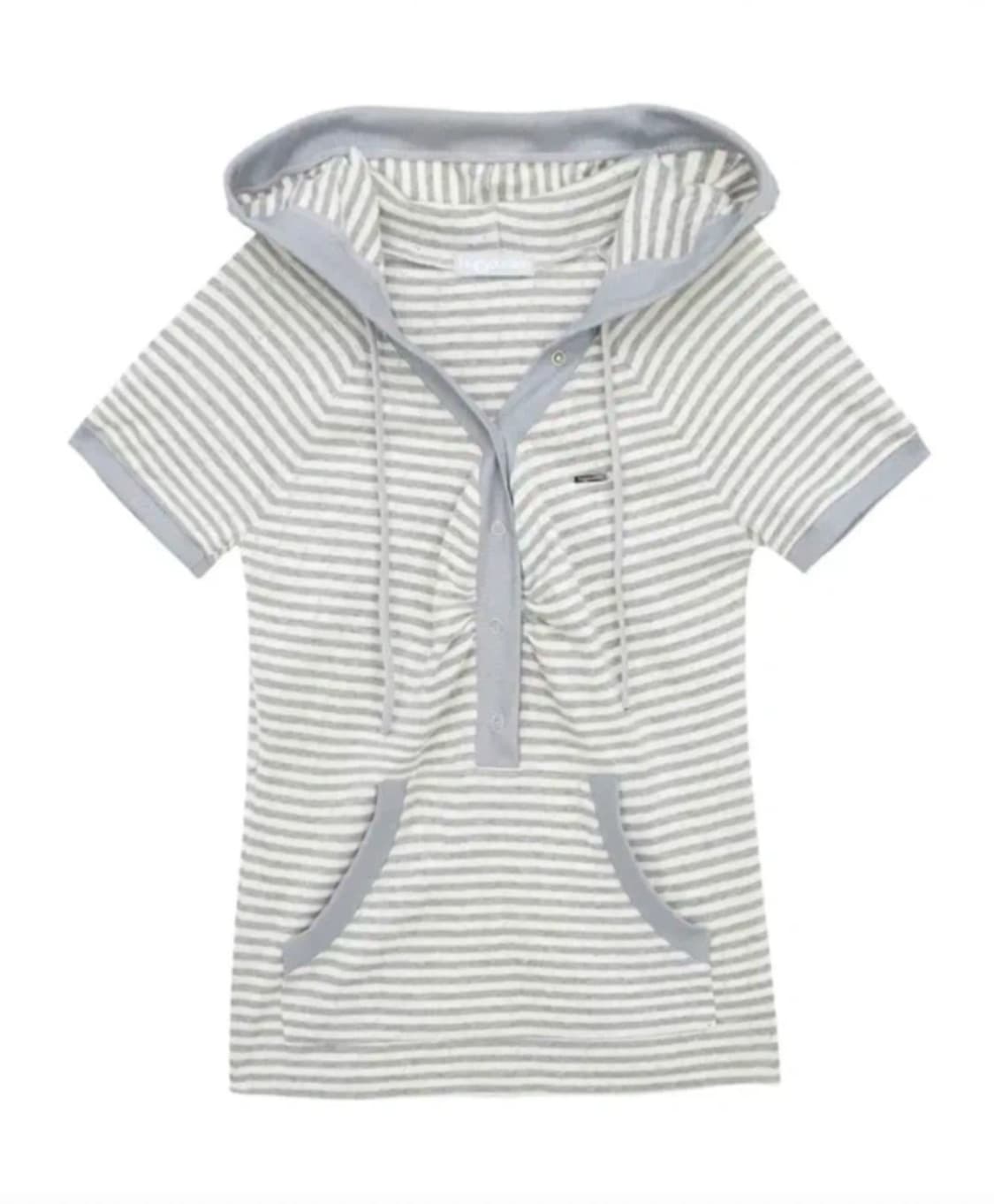 허그유어스킨 스트라이프 반팔 후드티 그레이 상품이미지1