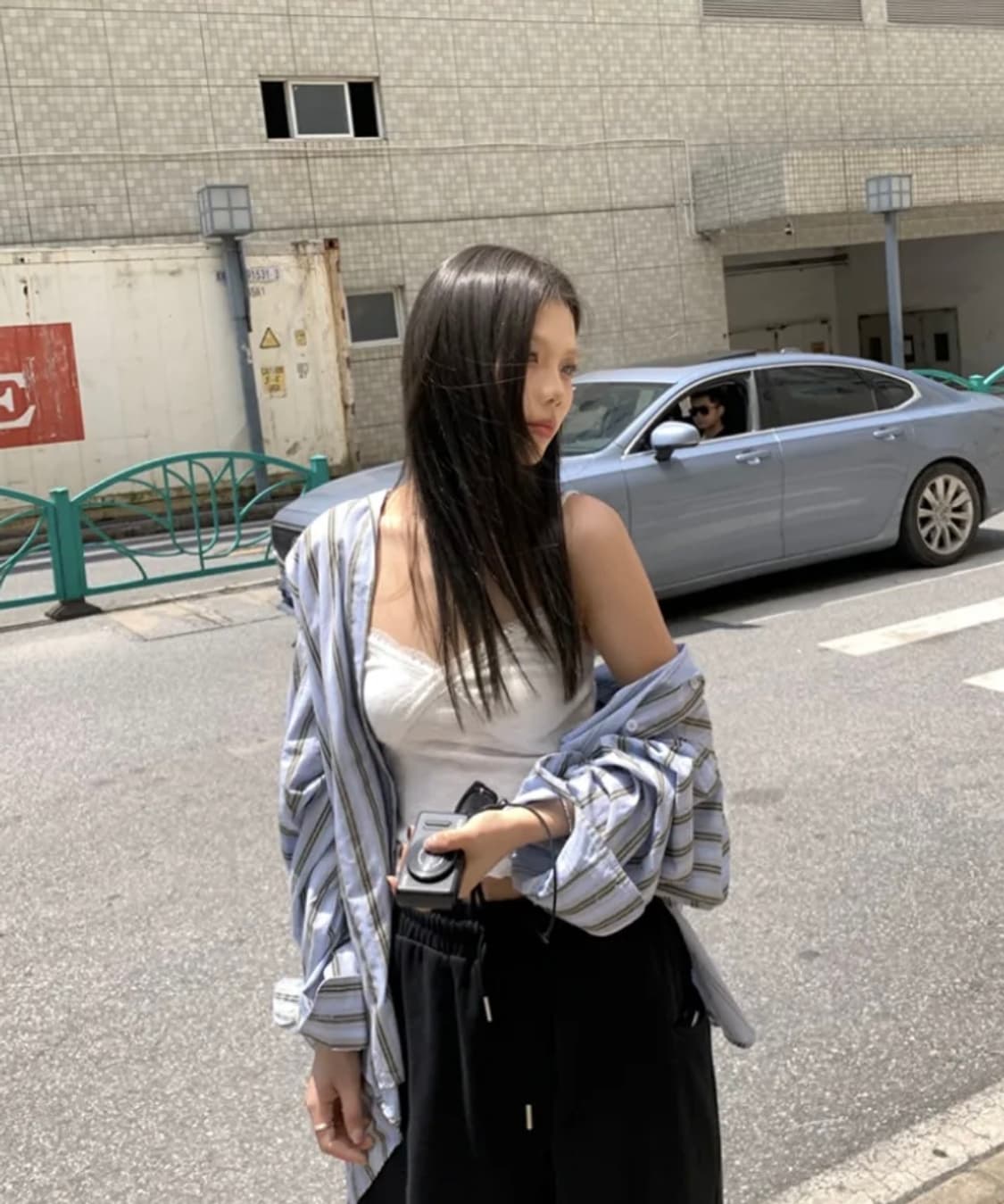 새상품) 블루 스트라이프 오버핏 셔츠 스트라이프 셔츠 상품이미지2