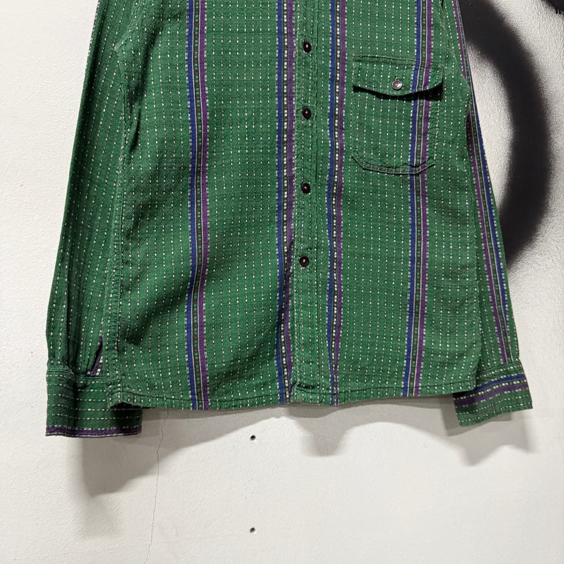 VTG 빈티지 도트 스트라이프 패턴 원 포켓 코튼 긴팔 셔츠 상품이미지4