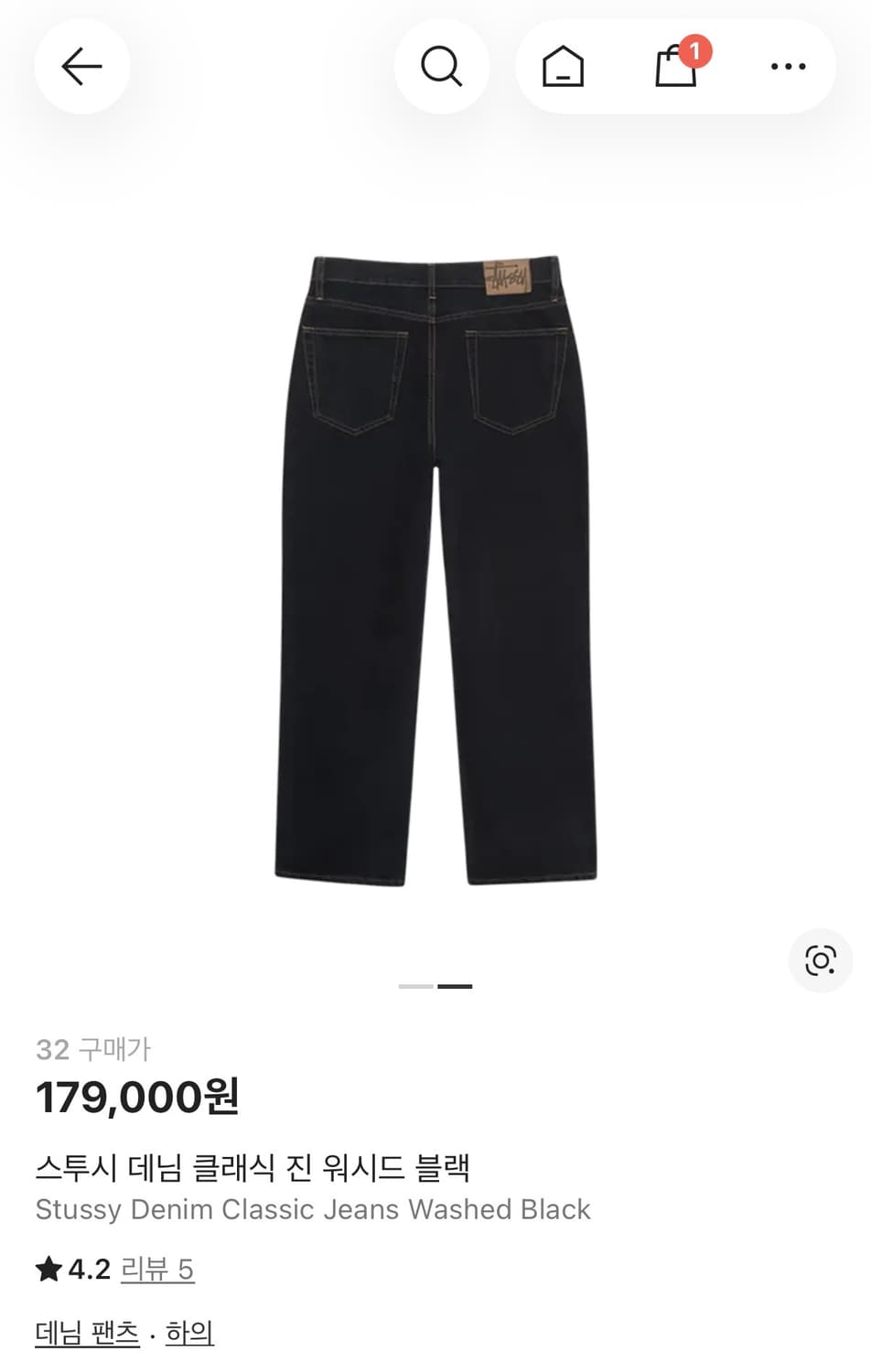 스투시 데님 클래식 진 워시드 블랙 32 상품이미지2
