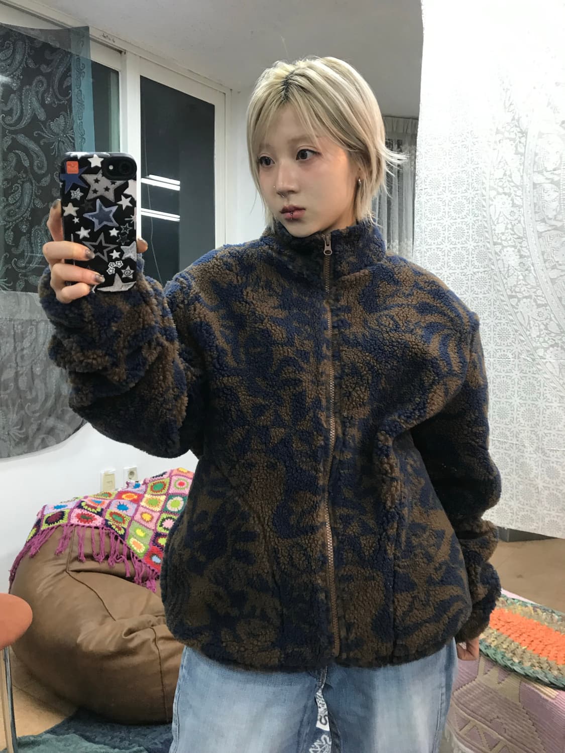 LORES x YETARO OHKAWARA 패턴 양털 후리스 자켓 상품이미지1