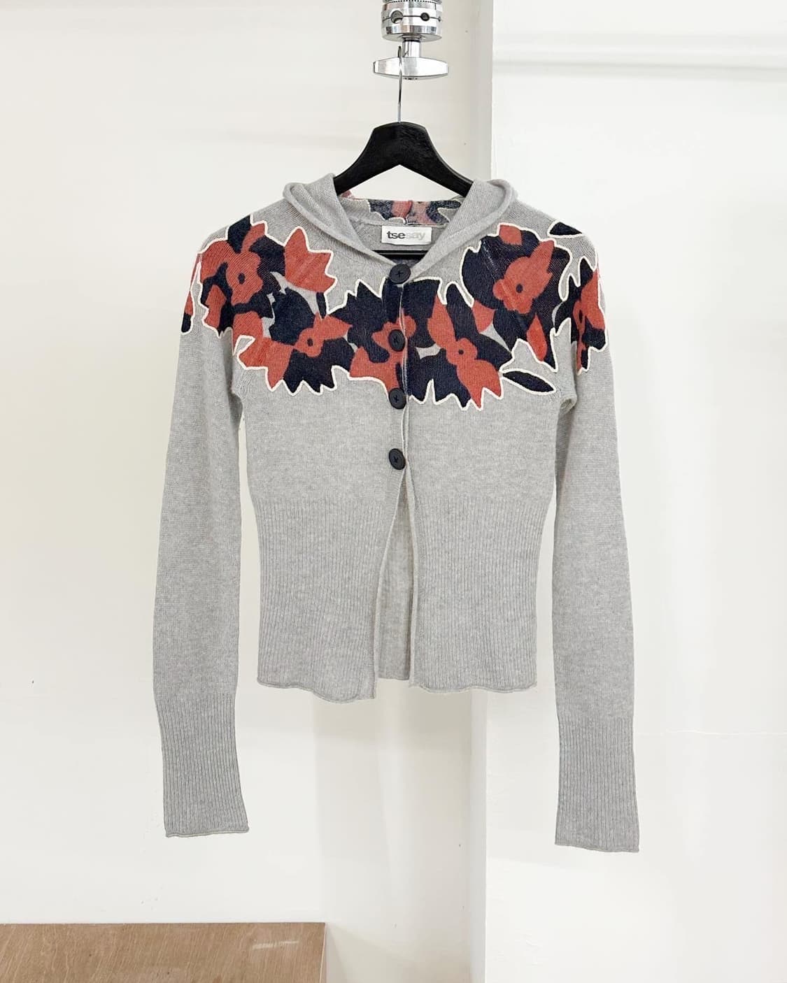 빈티지 tsesay 그레이 플라워패턴 캐시미어 가디건 상품이미지1