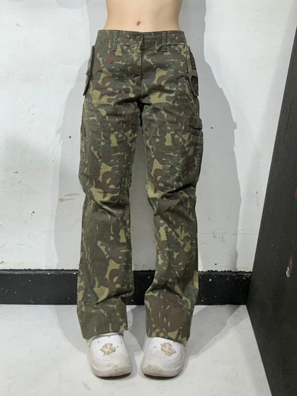 일본 빈티지 베이지 와이드 밀리터리 카모 카고 팬츠 L 상품이미지2