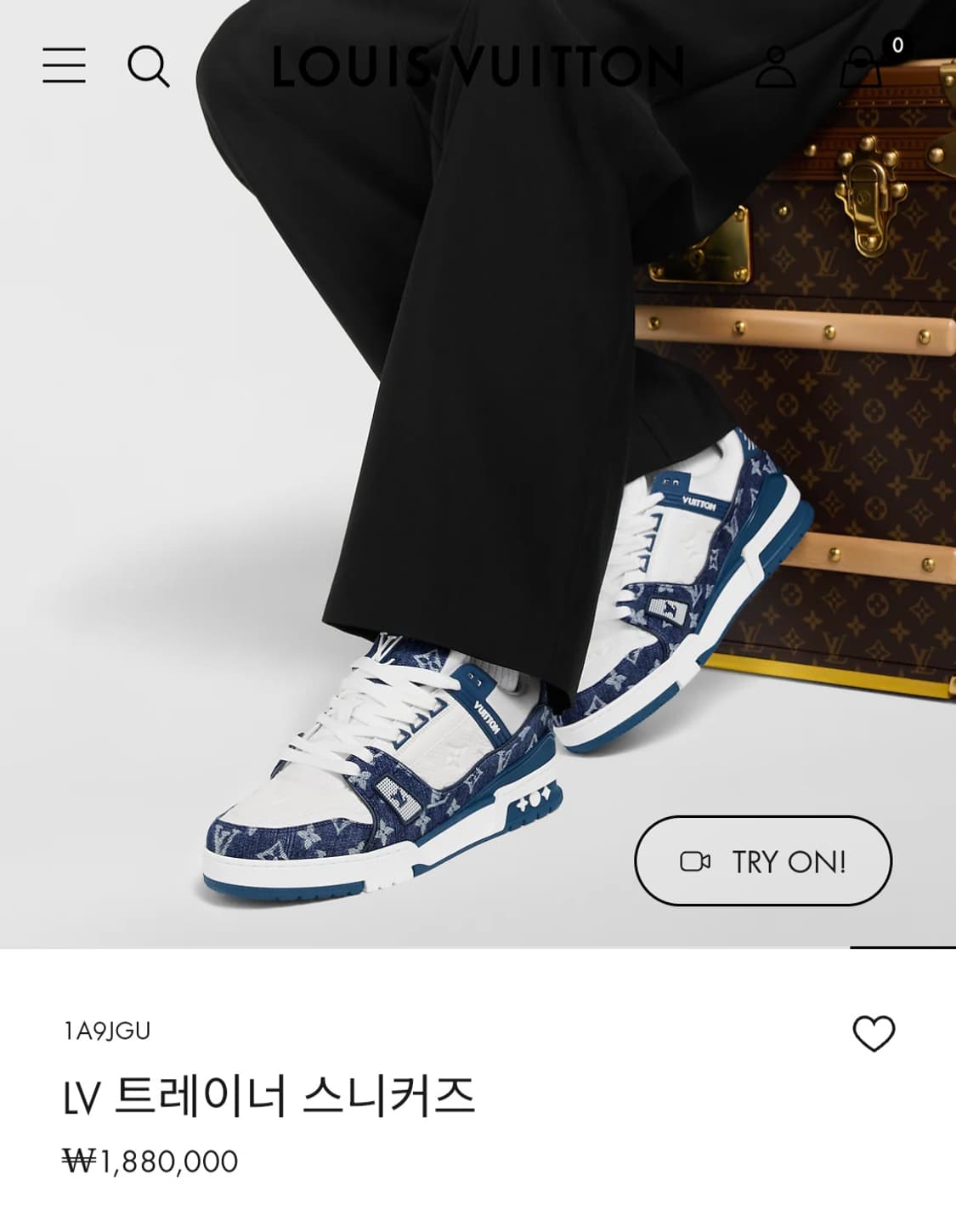 루이비통 트레이너 스니커즈 데님 블루 7사이즈 (새상품) 상품이미지2