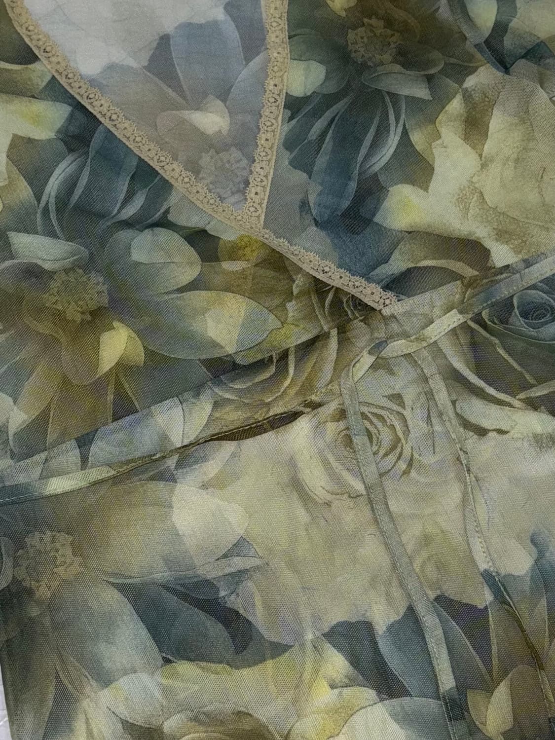 빈티지 모리걸 패턴 시스루 레이어드티 상품이미지3